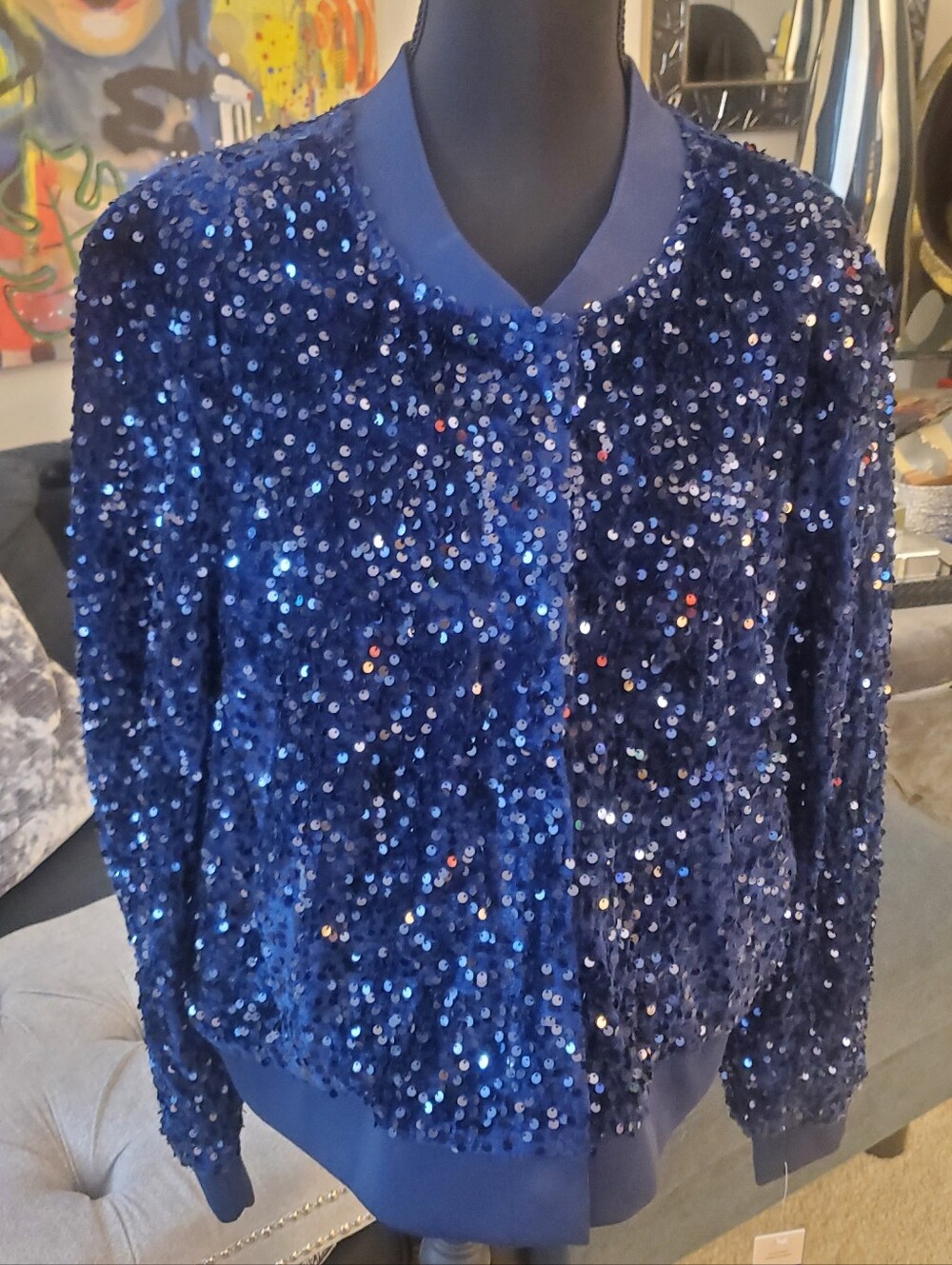 Nanette LePore Women's Navy Sequin Bomber Jacket